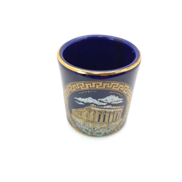 Vintage Black Shot Glass 24K Gold Parthenon Acropolis Made in Greece - Picture 4 of 8